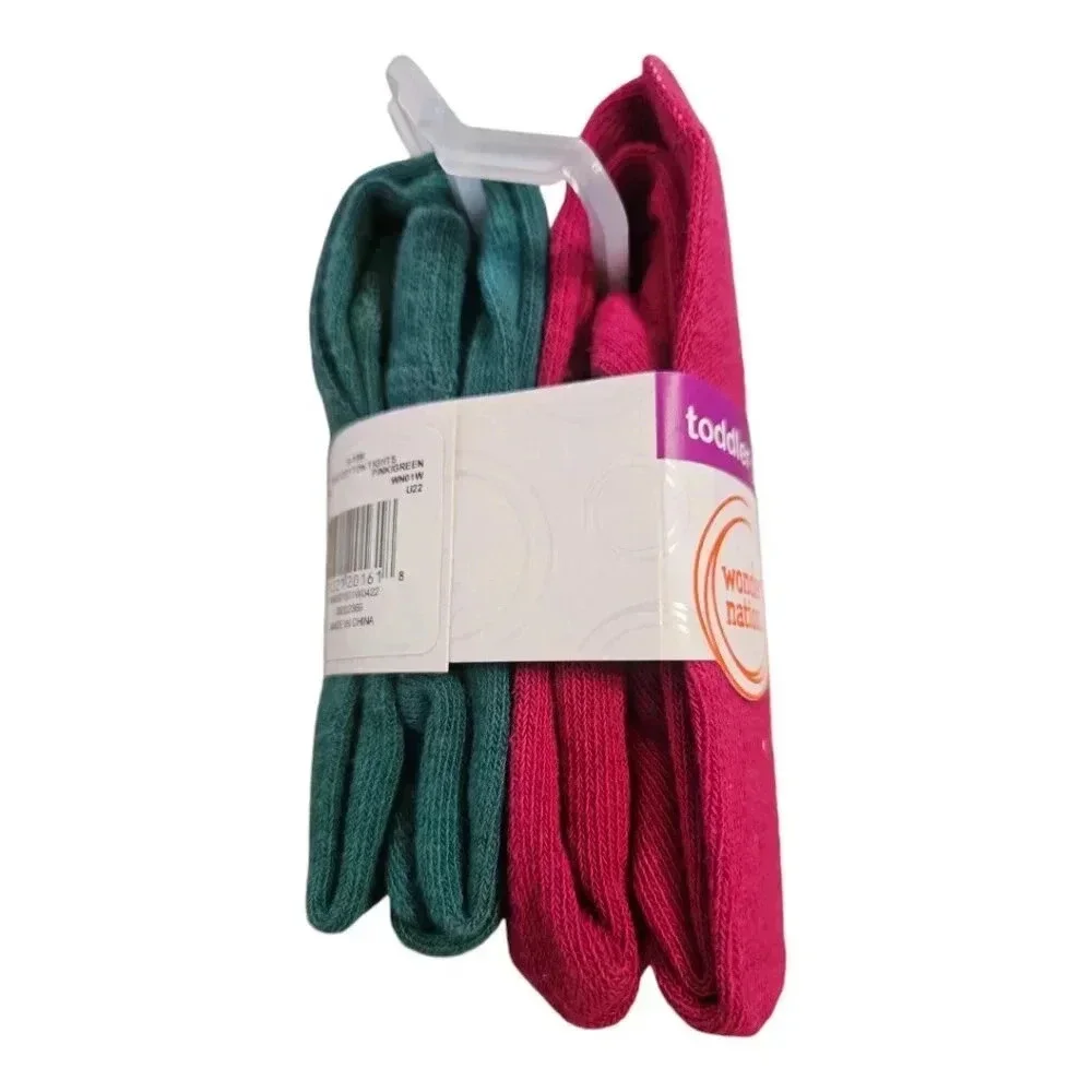 6-18 M Toddler Pink and Green Tights set of 2.